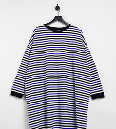 Oversized-платье с длинными рукавами в голубую, черную и белую полоску ASOS DESIGN Curve-Многоцветный