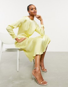 Атласное платье миди лимонного цвета Ghost London-Желтый