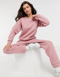 Розовый меланжевый спортивный костюм в стиле oversized из свитшота с вышивкой и джоггеров ASOS DESIGN-Розовый цвет
