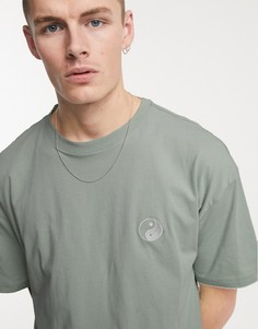 Зеленая футболка в стиле oversized с вышивкой символа инь и ян New Look-Зеленый цвет