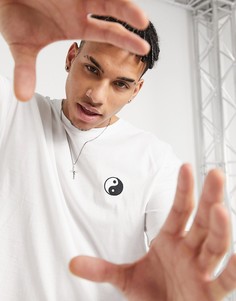 Белая футболка в стиле oversized с вышивкой «Инь и Ян» New Look-Белый