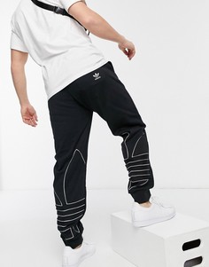 Черные джоггеры с контуром логотипа-трилистника adidas Originals-Черный цвет