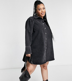 Черное джинсовое платье-рубашка с пышными рукавами ASOS DESIGN Curve-Черный цвет