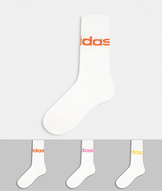 Набор из 3 пар белых носков с отворотами и разноцветными логотипами adidas Originals-Белый