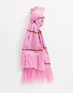 Вязаный розовый шарф в бежевую полоску ASOS DESIGN-Многоцветный
