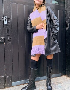 Вязаный шарф в сиреневую и бежевую полоску ASOS DESIGN-Многоцветный