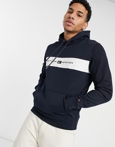 Темно-синий худи с полоской и логотипом на груди Tommy Hilfiger