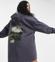 Темно-серое платье-худи в стиле oversized с фотопринтом и надписью "Rodeo" ASOS DESIGN Curve-Серый