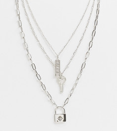 Многорядное серебристое ожерелье с навесным замком и ключом Reclaimed Vintage Inspired-Серебристый