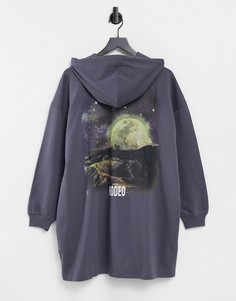 Темно-серое платье-худи в стиле oversized с фотопринтом и надписью "Rodeo" на спине ASOS DESIGN-Серый