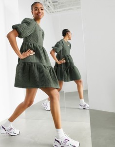 Свободное ярусное стеганое платье мини оливково-зеленого цвета ASOS EDITION-Зеленый цвет