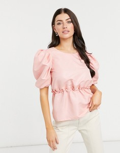 Розовый топ из тафты с пышными рукавами River Island-Розовый цвет