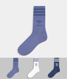 Набор из трех пар синих носков средней длины adidas Originals-Голубой