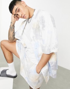 Oversized-футболка в бейсбольном стиле с рисунком тай-дай землистых оттенков от комплекта ASOS DESIGN-Голубой