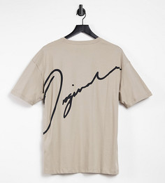 Бежевая oversized-футболка с текстовым принтом логотипа на спине Jack & Jones Originals – эксклюзивно для ASOS-Белый