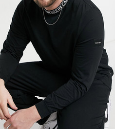Черный лонгслив с логотипом на вороте Calvin Klein Big & Tall – эксклюзивно для ASOS-Черный цвет
