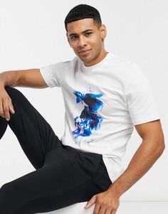 Белая футболка с принтом черепа и брызг на груди River Island-Голубой