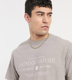 Светло-коричневая окрашенная oversized-футболка с принтом "Human Nature" New Look-Коричневый цвет