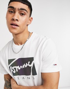 Белая футболка с логотипом-надписью цвета металлик Tommy Jeans-Белый