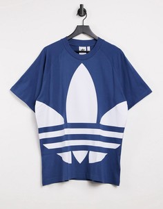 Синяя свободная футболка с логотипом adidas Originals-Голубой