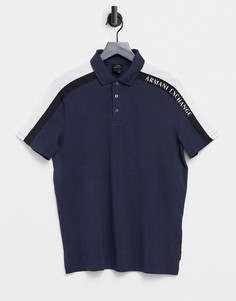 Черное поло со вставкой на рукаве Armani Exchange-Черный цвет