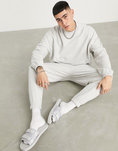 Светло-серый спортивный костюм изнаночной вязки в стиле oversized со свитшотом и джоггерами ASOS DESIGN