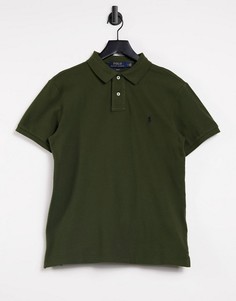 Поло узкого кроя оливкового цвета из пике с логотипом игрока Polo Ralph Lauren-Зеленый цвет