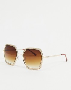 Коричневые солнцезащитные очки в форме шестиугольника с блестками AJ Morgan-Коричневый цвет