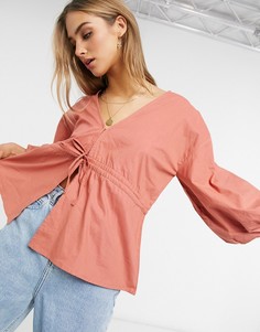 Рыжий топ-кимоно из хлопка с завязкой на талии ASOS DESIGN-Бесцветный