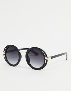 Черные круглые солнцезащитные очки с заклепками AJ Morgan-Черный цвет