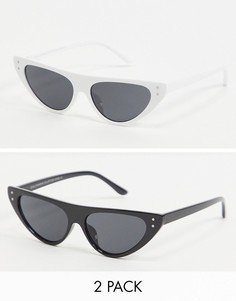 Комплект из двух солнцезащитных очков «кошачий глаз» в черном и белом цвете с отделкой из стразов SVNX-Многоцветный
