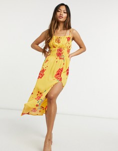 Оранжевое пляжное платье мини с оборками и цветочным принтом River Island-Оранжевый цвет