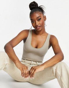 Бесшовное боди цвета хаки Missguided-Зеленый цвет