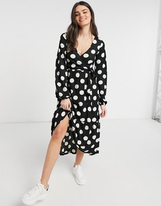 Белое платье миди в горошек с запахом River Island-Белый