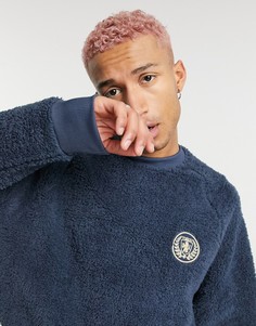 Темно-синий плюшевый oversized-свитшот с вышивкой на груди от комплекта ASOS DESIGN