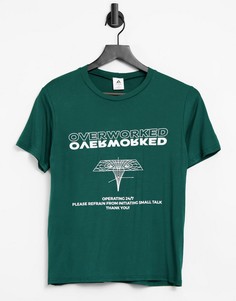 Зеленая футболка для дома с надписью "Оverworked" Adolescent Clothing-Зеленый цвет