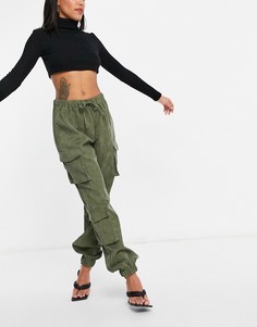 Вельветовые брюки карго цвета хаки в утилитарном стиле Missguided-Зеленый цвет