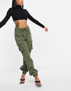 Вельветовые брюки карго цвета хаки в утилитарном стиле Missguided-Зеленый цвет