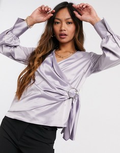 Серебристая блузка с запахом и драпировкой River Island-Серебристый