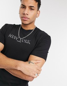 Черная футболка с принтом "New York" River Island-Черный цвет