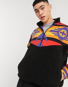 Oversized-свитшот из плотного флиса с короткой молнией и вставками в стиле колор блок с геометрическим принтом ASOS DESIGN-Черный цвет