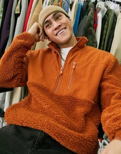 Коричневый плюшевый oversized-свитшот с короткой молнией и хлопковыми вставками ASOS DESIGN-Светло-коричневый