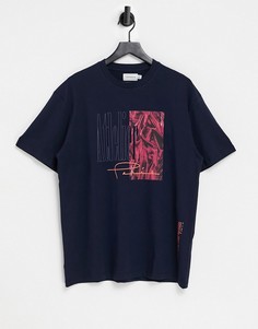 Темно-синяя футболка с принтом «Atelier» спереди и сзади Topman-Темно-синий