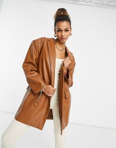 Блейзер в стиле oversized из искусственной кожи Unique21-Коричневый цвет