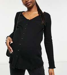 Черный топ на пуговицах из вафельного трикотажа ASOS DESIGN Maternity-Черный цвет