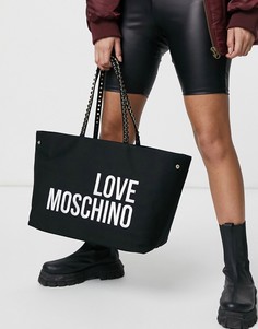 Блестящая парусиновая сумка-тоут черного цвета Love Moschino-Красный