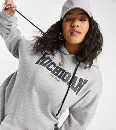 Oversized-худи серого меланжевого цвета с надписью "Michigan" Public Desire Curve-Серый
