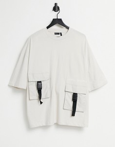 Светло бежевая oversized-футболка с накладными карманами в складку ASOS Unrvlld Spply-Бежевый