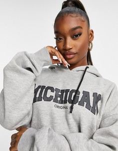 Oversized-худи серого меланжевого цвета с надписью "Michigan" Public Desire-Серый