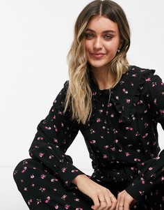 Oversized-комбинезон с оборками на воротнике и принтом в мелкий розовый цветочек ASOS DESIGN-Многоцветный